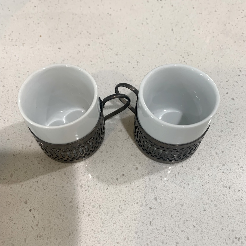 Vtg VEROCRUZ PORCELANA Demitasse Cups with Silver Plate.